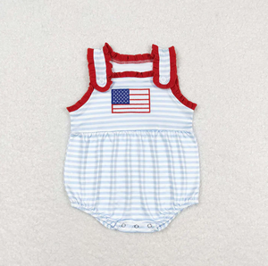 Combinaison patriotique pour bébé fille RTS, couleur marine, combinaison du 4 juillet avec broderie drapeau - Product Image 2