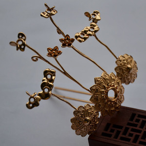 Wei Jin Style Copper Hairpin 120*110MM Lotus Flower <b>Crown</b> DIY Ancient Accessory Material - Product Image 3