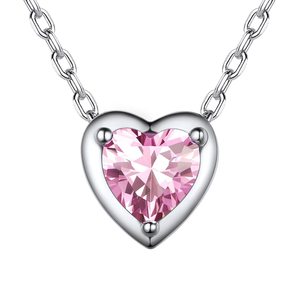 Collana con Ciondolo a Cuore in Cristallo, Argento 925 Placcato Rodio, Catena Romantica da Donna per Uso Quotidiano, Rosa - Product Image 1