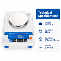 Balance de laboratoire numérique de précision 3000g 10mg, balance électronique de comptage, conversion d'unité de pesage en pourcentage, métal, calibration automatique