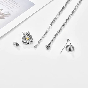 Collier en forme d'urne pour cendres, bijoux de crémation pour hommes et femmes, en acier inoxydable, souvenir de croix, pendentif souvenir d'aile d'ange - Product Image 3