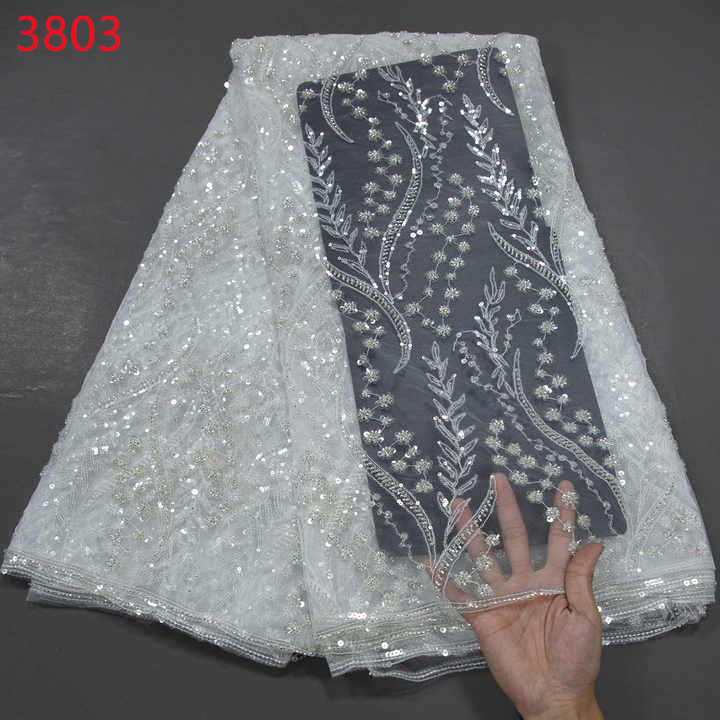 3803 Luxury Mesh Sequins Beads Lace Fabric French Embroidery 2024 High Quality Beaded Lace Fabric for Women Wedding Bridal Dress