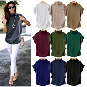 Soft Plus Size Women's High-<strong>Neck</strong> <strong>Top</strong> Short-sleeved T-shirt <strong>Mock</strong> <strong>Neck</strong> Fitted T-shirt for Women Half Turtleneck T-shirt - Product Image 2