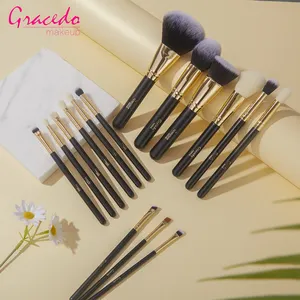 Gracedo set di pennelli per trucco professionale vegan full black 15 pezzi nuovo colore soft luxury private label trucco all'ingrosso in legno br