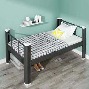 Lit simple en acier métallique moderne, gain de place, noir, pour la maison, le dortoir, l'appartement, l'hébergement - Product Image 1