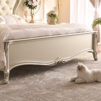 Lit Double King Size Style Royal Européen, Luxe Champêtre, Princesse Française, Réglable, en Cuir et Velours, Cadre en Bois de Chêne Durable