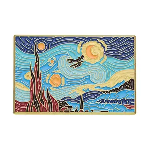 Van Gogh Art Oil Painting Enamel Pin Starry Sky Mountains Rivers Brooch Lapel Badge Wholesale Accessories Pin Gift for Backpack