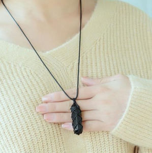 Obsidian alami pasangan tenunan tangan batu hitam pria liontin tali rantai kalung untuk wanita grosir perhiasan - Product Image 4