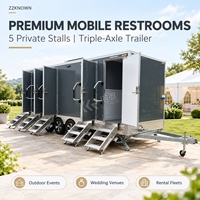 ZZKNOWN Remorque Sanitaire Portable de Luxe 6,6 m, 5 Cabines, Triple Essieu, Toilettes Mobiles avec Lavabos pour Mariages et Événements en Plein Air
