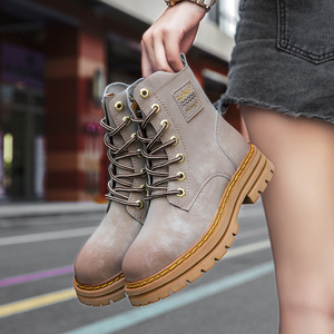 Bottines Martin en Faux Daim Gris, Bout Rond, Lacets, Semelle Extérieure en Caoutchouc Antidérapante, Semelle Intermédiaire en EVA, Toutes Saisons - Product Image 1