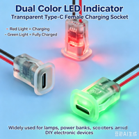 Conector de Carga USB-C Transparente Precableado con Luz Indicadora de Encendido y Cable, Tipo C Hembra, LED de Doble Color LN-010