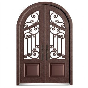 Porta d'Ingresso di Lusso per Villa, Marrone Rossastro, Resistente alle Intemperie, in Lega di Alluminio, Antieffrazione, Doppia Porta Esterna Personalizzata - Product Image 1