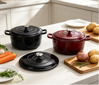 Ensemble de casseroles et marmites en fonte émaillée polie pour cuisine domestique, avec couvercle