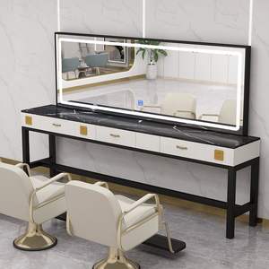 Tocador de mármol de lujo moderno, espejo de peluquería de doble cara, iluminación para el hogar, permanente, coloración del cabello, belleza/barbería - Product Image 1