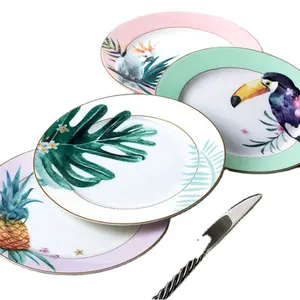 Bone china tropical garden design plate 8in piatto da dessert