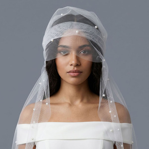 SLBRIDAL Handgefertigter Einlagiger Brautschleier mit Quasten und Perlenrand Hochzeitsschleier Hochzeitsaccessoires für Bräute und Frauen - Product Image 4