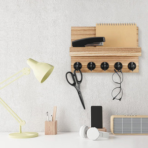 Wooden Key Holder <b>Wall</b> <b>Mounted</b> With <b>Shelf</b> For Keys And Mail Storage Rectangle Shape - Product Image 2