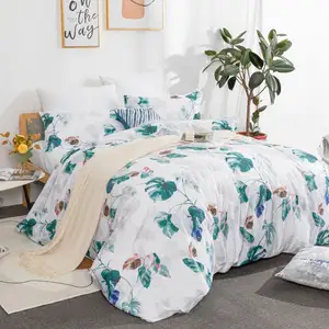 Wholesale Luxury Reversible Green Leaves Pattern Design Egyptian Cotton Duvet Cover Bedding Set