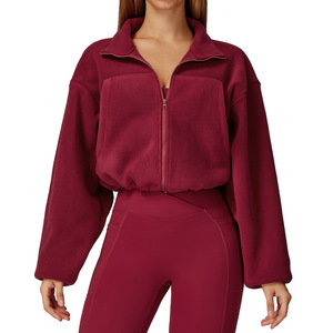 Chaqueta térmica a prueba de viento con cuello levantado de Otoño/Invierno para mujer Chaqueta deportiva con forro polar para correr con cordón de lana - Product Image 1