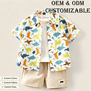 Traje <span class=keywords><strong>de</strong></span> Verano Personalizado para Niños, Camisa <span class=keywords><strong>de</strong></span> Manga Corta <span class=keywords><strong>de</strong></span> <span class=keywords><strong>Algodón</strong></span> Puro, Estilo Casual, con Solapa y Pantalones Cortos - Product Image 1