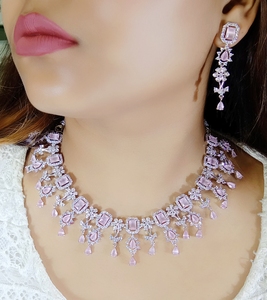 Women Silver-Plated American Diamond-Studded <b>Necklace</b> with Earrings & Mang Tikka Set Handmade Bulk Product - Product Image 3