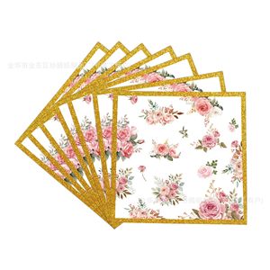 Floral Series <b>Disposable</b> Tableware Set Paper <b>Plates</b> Cups Napkins Gold Trim Party Supplies Kit - Product Image 4