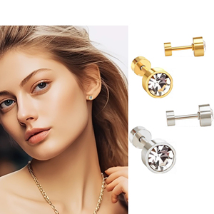 3-6MM Screw-Back <b>Crystal</b> <b>Studs</b> | Stainless Steel 18K PVD Gold Plated Unisex <b>Earrings</b> | Minimalist Cartilage Piercing Jewelry - Product Image 2