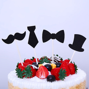 ท็อปเปอร์เค้กน้ำผึ้งและรสหวาน 4 ชิ้น หนวดดำ ผูกโบว์ หมวก สำหรับตกแต่งงานวันเกิด - Product Image 5