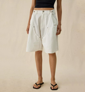 OEM Custom Logo Vintage <strong>Women</strong> Mid Rise Grid Woven Cotton Rivet Decor Patch Pocket Loose Baggy <strong>Knee</strong> <strong>Length</strong> Bermuda <strong>Cargo</strong> <strong>Shorts</strong> - Product Image 1