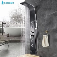 Système de douche à effet pluie en acier inoxydable chromé poli à double poignée, pour usage hôtelier, montage mural, design moderne, avec cartouche céramique KM-6017