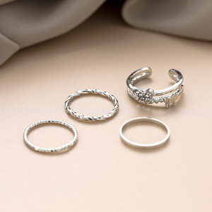 MS-109 all'ingrosso Vintage signora Finger gioielli Kit donna farfalla 4 pezzi argento diamante lega di cristallo Set di anelli - Product Image 2