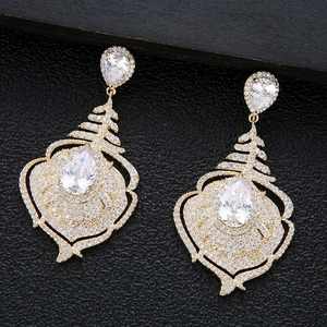 HIBRIDE Lujo Romántico Geométrico Gota Pendiente Completo Mirco Pavimentado Cubic Zircon Mujeres Nupcial Boda Pendiente Joyería de Moda - Product Image 2