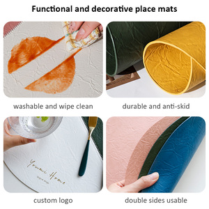Set Promosi 4 Alas Meja Makan Bolak-Balik dengan Kulit PU Tahan Air Dua Sisi untuk Penggunaan Sehari-hari dengan Logo Kustom - Product Image 3