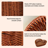 Lot de 4 paniers en rotin imitation tressé à la main en forme de cœur, plateau organisateur de bureau polyvalent pour collations, cosmétiques, décoration de mariage