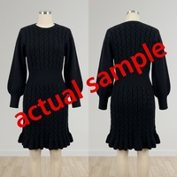 Robe pull en maille torsadée pour femme, col rond, manches ballon, ourlet à volants, mini-robe moulante en tricot pour femmes