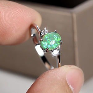 Vintage Femme Vert Blanc Opale de Feu Pierre Anneau Charme Argent Couleur Mince De Mariage Bijoux De Fiançailles Pour Les Femmes - Product Image 6