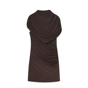 Ropa de Invierno para Mujer, Nuevo Vestido Corto Blanco sin Mangas con Cuello Alto y Adornos en Capas Elegantes - Product Image 5