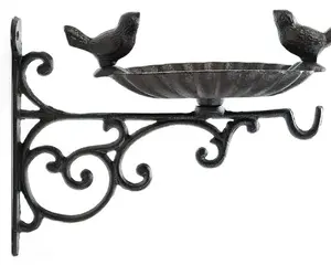 Heavy Duty Cast Iron Bird Feeder with Hanging Bracket Wall Mounted Bird Bath Vintage Lovely Birds Hanger Wall Hook for Planters