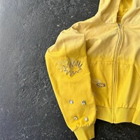 Sweat à capuche zippé personnalisé de haute qualité avec strass jaunes dégradés, motif brodé éclair, veste courte zippée style Y2K, haut streetwear