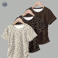 Tops d'été populaires pour filles, imprimé léopard à pois, col rond, respirant, manches courtes, t-shirt multi-motifs, vêtements décontractés pour enfants, tenue quotidienne