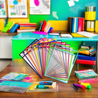 Pochettes effaçables en PVC transparentes et colorées 2026 pour fournitures de bureau, réutilisables, pour enfants et usage scolaire