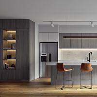Structure stable, contemporaine, neutre, en MDF, contreplaqué, panneaux de particules, mélamine, armoire de cuisine pour usage commercial
