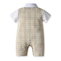 Vêtements pour bébé garçon de qualité supérieure en gros, ensembles formels à carreaux, 18-24 mois, barboteuse d'été pour nouveau-né, 100% coton