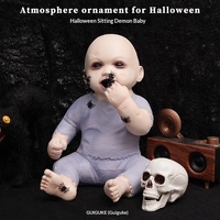 Décoration de scène d'Halloween : Poupée fantôme effrayante, araignée mangeuse de mains, démon bébé chauve assis, Chine