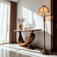 Meuble d'entrée moderne pour maison/hôtel, console en bois massif brun, base ondulée irrégulière de style nordique, plateau noir artisanal