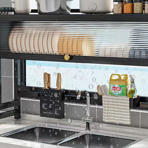 SANIPRO, organizador de almacenamiento de vajilla de gran capacidad para cocina, estante de secado sobre el fregadero, estante escurridor de platos con puerta de armario a prueba de polvo - Product Image 4