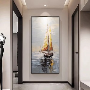 Hand Painted Oil Painting Sailboat Seascape Art Unframed Modern Entrance Hall Decorative Wall Art Impressionism Style - Product Image 2