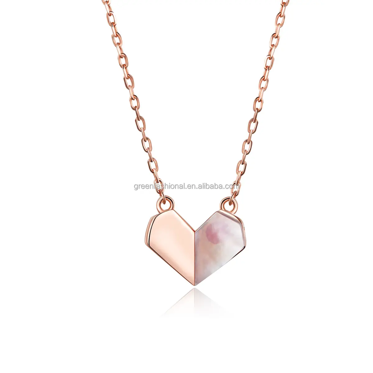 SHIERO Rose Gold Plated Fine Jewellery S925 Silver Love Shape Heart Chain Necklace Statement Necklace for Women