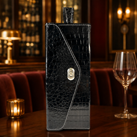 Boîte cadeau de luxe personnalisée en cuir PU noir pour une bouteille de vin, avec poignée, emballage en gros pour cadeaux d'affaires