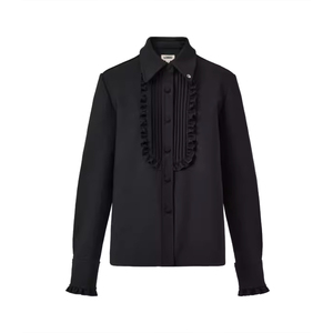 Nuovi Arrivi 2025: <span class=keywords><strong>Camicia</strong></span> Casual da <span class=keywords><strong>Donna</strong></span> Vintage Primaverile <span class=keywords><strong>Nera</strong></span> in 100% <span class=keywords><strong>Lino</strong></span> a Maniche Lunghe con Volant, Abbigliamento Personalizzato - Product Image 1